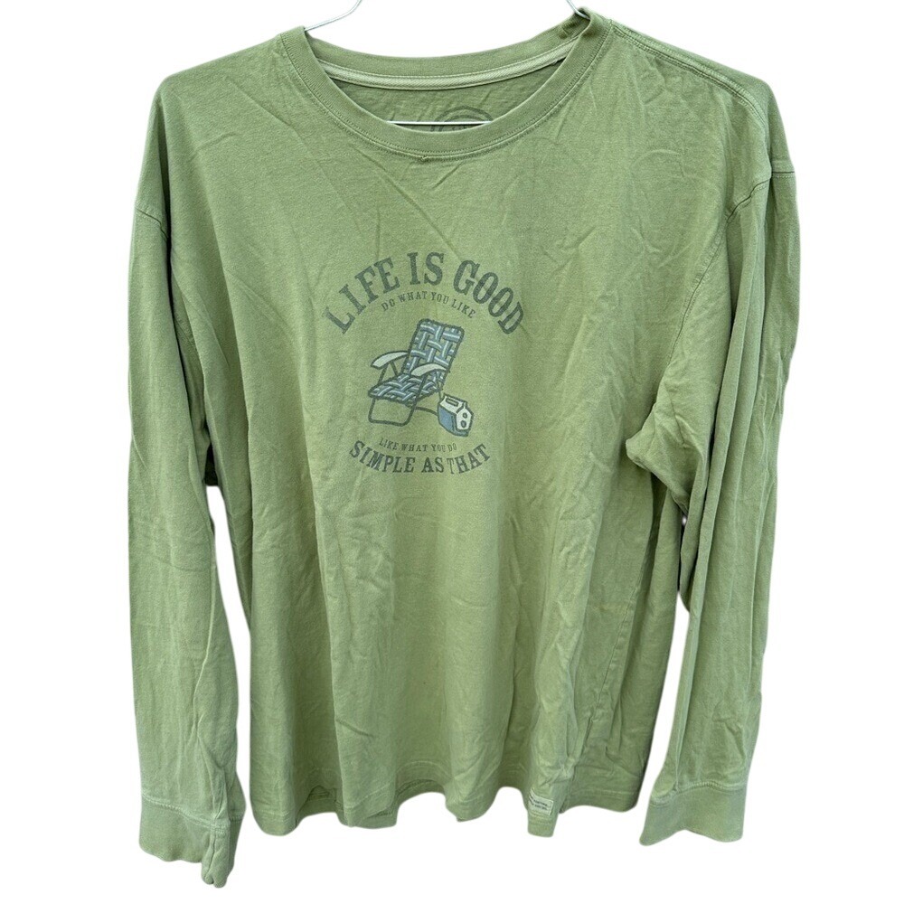 Life is Good Long Sleeve Graphic T-Shirt Beach Chair Simple‎ As That Size Large